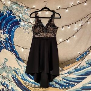 City Studio Blk/Nude Lace Prom High/Low Dress Jr 7
